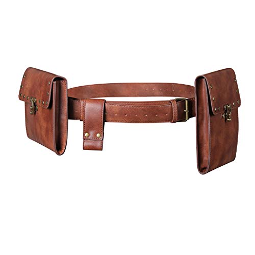 MEIBAOGE Creative Vintage Gürtel Leder Geldbörse Herren Hüfttasche Steampunk Doppelbeutel Tasche,Gürtel Hüfttasche-Braun von MEIBAOGE