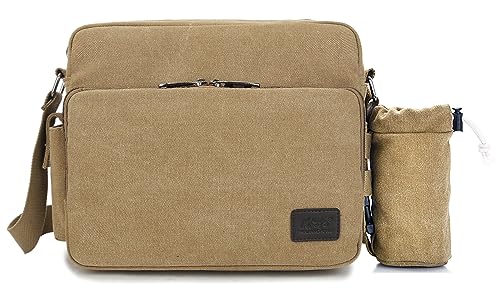 MEIJMJIA YMTECH Umhängetasche mit Flaschenhalter, Messenger Bag aus Canvas, Schultertasche für Herren, Crossbody Herrentasche für Freizeit Urlaub Ausflug, Braun von MEIJMJIA