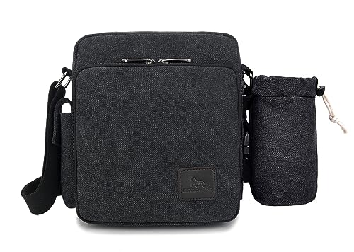 MEIJMJIA YMTECH Umhängetasche mit Flaschenhalter, Messenger Bag aus Canvas, Schultertasche für Herren, Crossbody Herrentasche für Freizeit Urlaub Ausflug von MEIJMJIA