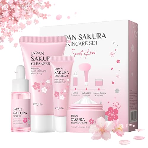 Sakura Skincare Set, Hautpflege für Teenager-Mädchen und Frauen, Sanfte and Glow Skin Beauty Geschenkset, 4-tlg Gesichtspflege Set - Reinigung Gesichtscreme Serum Augenserum für Täglichen Skincare Sakura Skincare Set, Hautpflege für Teenager-Mädchen und Frauen, Sanfte and Glow Skin Beauty Geschenkset, 4-tlg Gesichtspflege Set - Reinigung Gesichtscreme Serum Augenserum für Täglichen Skincare von MEITREND