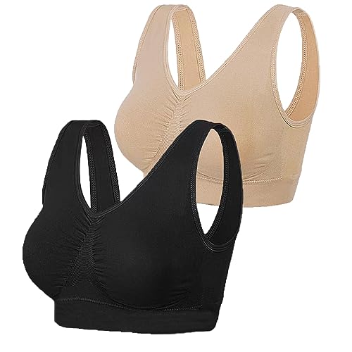 Damen Seamless Sport BH, Damen Bequem Starker Halt BH Große Brüste, Sport Bustier Klassische Frauen Bustier, Ohne Bügel, Push up Yoga Sports BH Bra Top Set Fuer Fitnesstraining Polsterung 2pcs - S von MELARQT