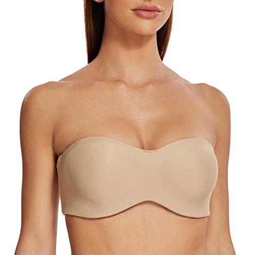 MELENECA Damen Trägerloser BH - Bügel,Ohne Einlagen,Große Größe Minimizer Bandeau BH Beige 85G von MELENECA