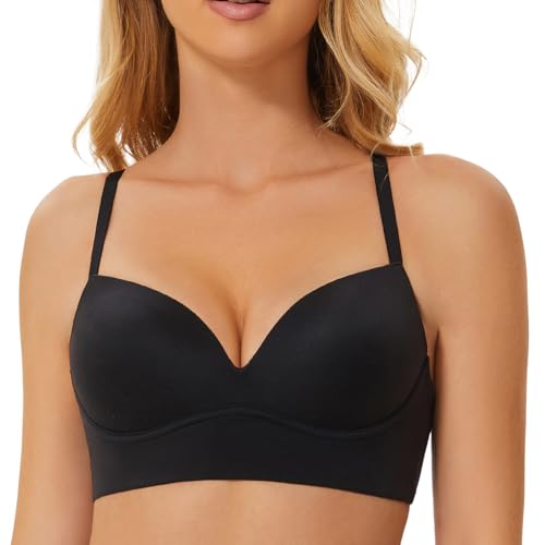 MELENECA Gepolsterter Nahtloser kabelloser Push-up-BH für Damen mit Halt und Hebung Schwarz 80D von MELENECA