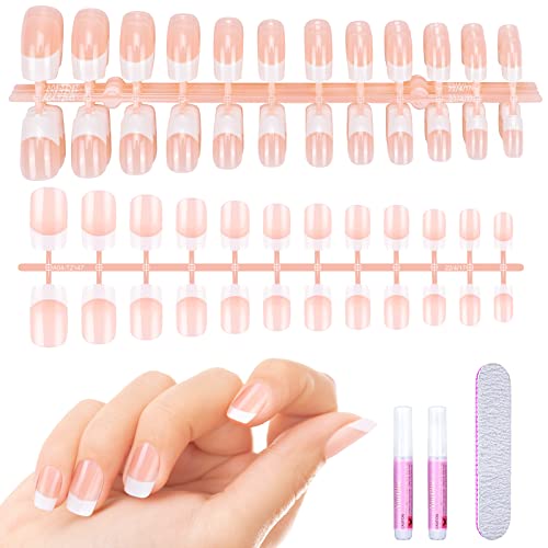 MELLIEX 192 Stück Kunstnägel Kit, Französisch Fingernägel Kurz Natürliche Falsche Nägel Zum Aufkleben Press on Nails für Frauen, 10 Größen von MELLIEX