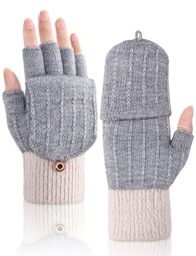 MELLIEX Fingerlose Handschuhe Winter Warme Convertible Thermo Halbfinger Fäustlinge Gestrickte Handschuhe mit Flip Touchscreen Fotografie Sport Handschuhe für Damen und Herren von MELLIEX