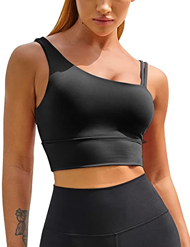 MELYUM Longline Sport-BHs für Damen, eine Schulter, Workout-Tanktop mit integriertem BH, stützendes bauchfreies Yoga-Top, gepolstert, Schwarz, Klein MELYUM Longline Sport-BHs für Damen, eine Schulter, Workout-Tanktop mit integriertem BH, stützendes bauchfreies Yoga-Top, gepolstert, Schwarz, Klein von MELYUM