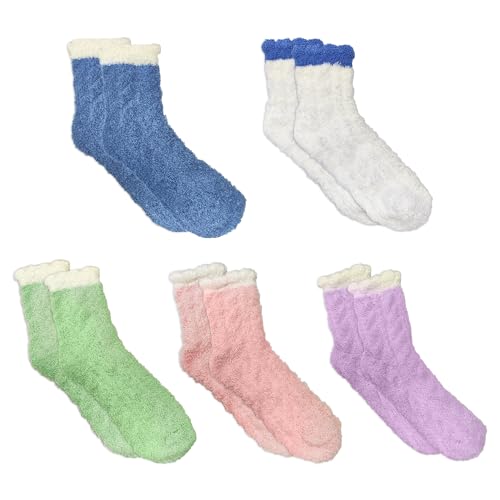 5 Paar Warme Plüschsocken, Korallen-Fleece-Socken, Verdickte Warme Socken, Flauschige Winter-Slipper-Socken Für Damen, Warme Weiche Warme Socken, Kältebeständige Plüschsocken Für Damen Und Mädchen von MEMOFYND