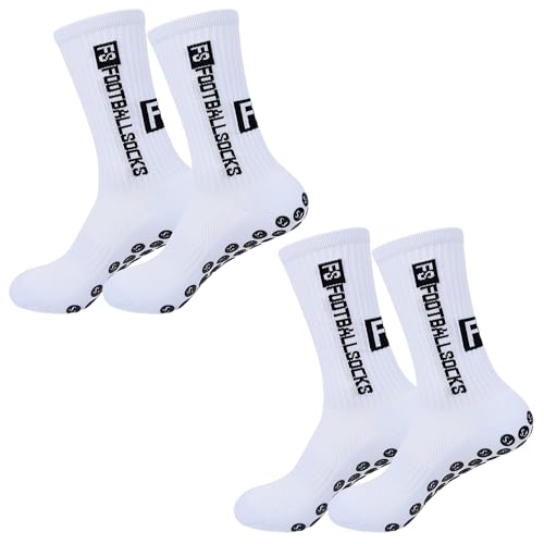 MEMOFYND 2 Paar Fußballsocken, Rutschfeste Sportsocken, Sport-Grip-Socken Mit Gummipunkten, Schweißableitend Und Atmungsaktiv, Unisex, Geeignet Für Fußball, Basketball, Wandern, Weiß von MEMOFYND