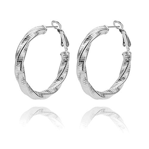 MENDOZZA Damen Creolen Twisted Style Hoop Designer Ohrringe Edelstahl Silber Ø 40 mm von MENDOZZA