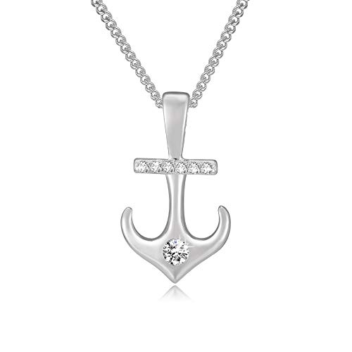 MENDOZZA Damen Kette Anker Anhänger 925er Silber Halskette Anchor Zirkonia Silber 50 cm von MENDOZZA