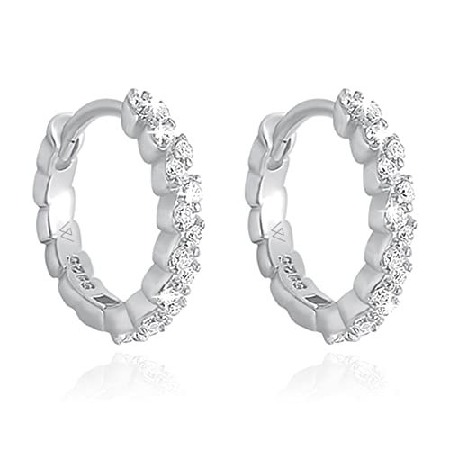 MENDOZZA Mini Creolen 925er Sterling Silber Damen Ohrringe Zirkonia Hoops Silber 12mm von MENDOZZA