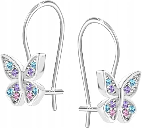 MENNICA BYDGOSKA - 925 Silber Ohrringe für Mädchen - Hängende Ohrringe mit Schmetterling für Mädchen und Kinder - Nickelfreie Ohrringe - Geschenk für ein Mädchen zum Geburtstag und zum Kindertag von MENNICA BYDGOSKA