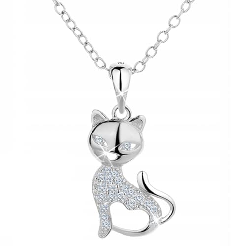 MENNICA BYDGOSKA Halskette Katze aus Sterlingsilber für Frauen Anhänger Frauengeschenk Hypoallergen Silber 925 Zirkone Elegantes Geschenk Geburtstag von MENNICA BYDGOSKA