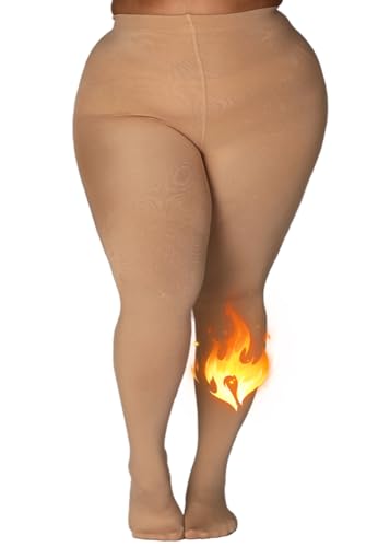 MERYLURE Strumpfhose mit Fleece gefüttert, für den Winter, warm, durchscheinend, dicke Thermohose, Hellbraun, 7X-Large-8X-Large MERYLURE Strumpfhose mit Fleece gefüttert, für den Winter, warm, durchscheinend, dicke Thermohose, Hellbraun, 7X-Large-8X-Large von MERYLURE