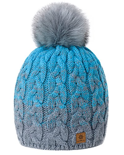 MFAZ Morefaz Ltd Damen Herren Winter Beanie Strickmütze Mütze Wurm Fleece Bommel Fashion SKI (Grey Turquoise) von MFAZ Morefaz Ltd