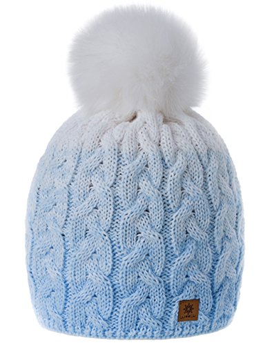 MFAZ Morefaz Ltd Damen Herren Winter Beanie Strickmütze Mütze Wurm Fleece Bommel Fashion SKI (Sky White) von MFAZ Morefaz Ltd