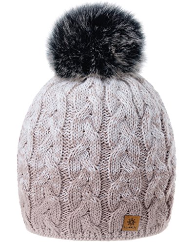 MFAZ Morefaz Ltd Damen Herren Winter Beanie Strickmütze Mütze Wurm Fleece Bommel Fashion SKI (Cacao Ecru) von MFAZ Morefaz Ltd