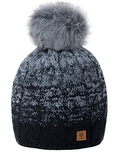 MFAZ Morefaz Ltd Damen Herren Winter Beanie Strickmütze Mütze Wurm Fleece Bommel Fashion SKI (Black Grey) von MFAZ Morefaz Ltd