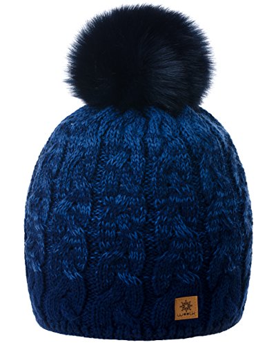 MFAZ Morefaz Ltd Damen Herren Winter Beanie Strickmütze Mütze Wurm Fleece Bommel Fashion SKI (Nave Dark-Blue) von MFAZ Morefaz Ltd