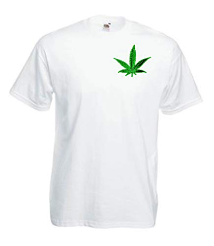 MFAZ Morefaz Ltd Herren Und Damen T-Shirt Cannabis Leafes Ganja Weed THC Men/Ladies Rasta Kurzarm Shirt 420 (White T-Shirt Leaf Green NR 33, M) von MFAZ Morefaz Ltd