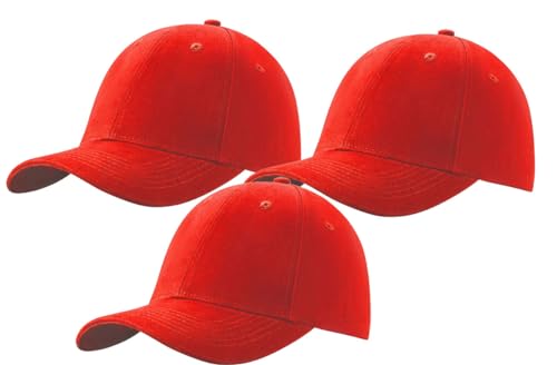 MFAZ Morefaz Ltd Set 3X Herren Baseballkappe Cap Verstellbarer Riemen Baseball Mütze (DE/NL/SE/PL, Alphanumerisch, M, XL, Red) von MFAZ Morefaz Ltd