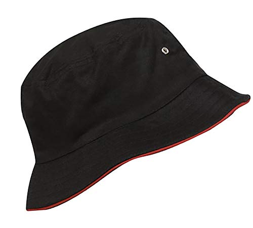 MFAZ Morefaz Ltd Unisex Fischerhüte Baumwolle Twill Bucket Hat Anglerhut Zum Wandern Camping Reisen (Black Red Rim) von MFAZ Morefaz Ltd