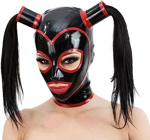 MFMYEE Bondage Latex maske Kopfbedeckung Schwarze Kapuze Frauen Offene Augen Sex mit Cosplay Club Wear(Perücke nicht im Lieferumfang enthalten) von MFMYEE