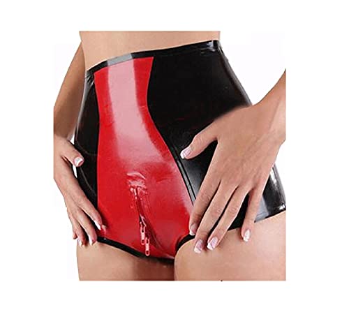 MFMYEE SM Bondage Höschen -Latex Damen Slips Schritt Reißverschluss Gespleißte Farbe Shorts Club Wear Gummihose (L) von MFMYEE