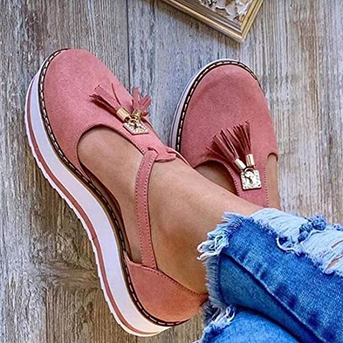 MFYHMY Sommersandalen für Damen, Plattform, Quaste, Leder, Sandale, geschlossene Zehen, Schnalle, Schuhe, Knöchelriemen, Absatz, Vintage-Strand-Espadrilles-Sandalen, 5 rot, 39 (3 Rosa 35) von MFYHMY