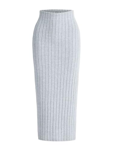 Damen Strickrock - Lässiger, Einfarbiger, Gerippter Strick-Bleistiftrock Für Damen, Herbst, Frühling, Hohe Taille, Elegant, Schmale Passform, Langer Rock, Streetwear, Grau, M Damen Strickrock - Lässiger, Einfarbiger, Gerippter Strick-Bleistiftrock Für Damen, Herbst, Frühling, Hohe Taille, Elegant, Schmale Passform, Langer Rock, Streetwear, Grau, M von MGDIFYXAA