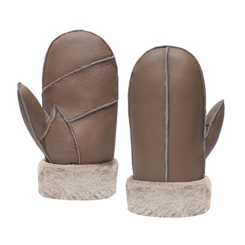 MGGMOKAY Herren Lammfell Shearling Fäustlinge Warme Lederhandschuhe,Hellbraun,M von MGGMOKAY