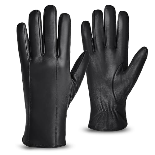 MGGMOKAY Herren Lederhandschuhe aus echtem mit Futter Warm Kaschmir,Schwarz,M von MGGMOKAY