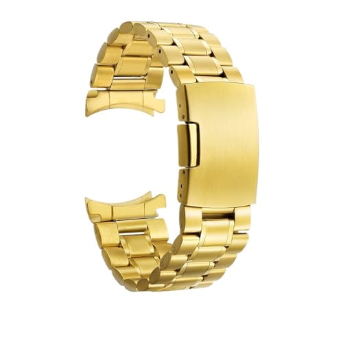 MGHN 12 14 16 18 19 20 21 22 24 mm Edelstahl-Uhrenarmband mit gebogenem Ende for Herren und Damen, Metall-Faltschließe (Color : Gold, Size : 24mm) von MGHN
