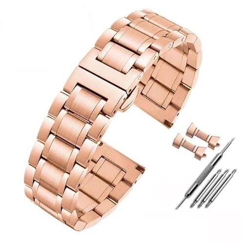 MGHN 14 16 18 19 20 21 22 24 mm Edelstahl-Uhrenarmband, Metall, flaches/gebogenes Ende, Armband, Uhrenzubehör (Color : Rose Gold, Size : 14mm) von MGHN