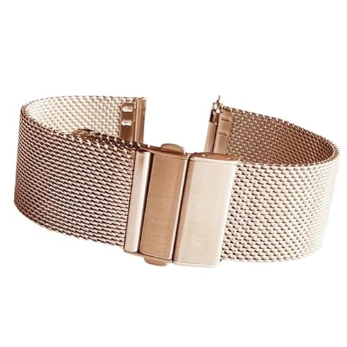 MGHN 16mm 18mm 20mm 22mm Quick Release Mesh Uhrenarmband Edelstahl Metall Faltschließe Handschlaufe Zubehör (Color : Rose Gold, Size : 18mm) von MGHN