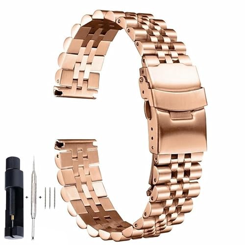 MGHN 18 19 20 21 22 23 24 26 28 30 mm breites Edelstahl-Uhrenarmband, luxuriöser, hochwertiger Flachkopf-Universalgürtel in großer Größe (Color : Rose gold, Size : 18mm) von MGHN