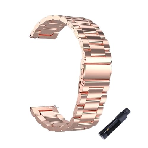 MGHN 18mm 20mm 22mm 24mm Breite Schnellverschluss Voll Edelstahl Armband Armbanduhr Universal Flachkopf Uhrenarmband Zubehör (Color : Rose gold D, Size : 18mm) von MGHN