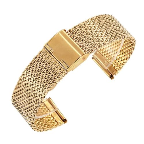 MGHN 18mm 20mm 22mm 24mm Edelstahl Mesh Band Armbanduhr Riemen Armband for Männer Frauen Universal Armbanduhr(Color:Gold,Size:20mm) von MGHN