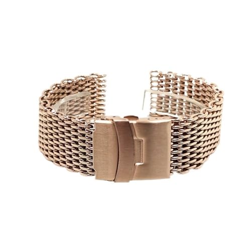 MGHN 18mm 20mm 22mm 24mm Edelstahl Uhrenarmband Mesh Metall Faltschließe Herren Ersatzband Uhrenzubehör(Rose gold,18mm) von MGHN