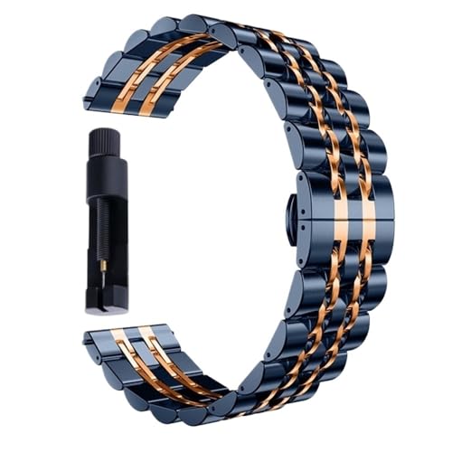 MGHN 20mm 22mm Quick Release Edelstahl Armband Doppel Drücken Schmetterling Schnalle Flachkopf Universal Strap Mit Werkzeug(Color:Blue Rose Gold,Size:20mm) von MGHN