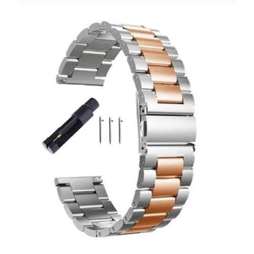 MGHN 20mm 22mm Quick Release Edelstahl Uhrenarmband Metall Faltschließe Uhrenzubehör Ersatz Armbanduhr Band(Color:Silver Rose Gold,Size:20mm) von MGHN