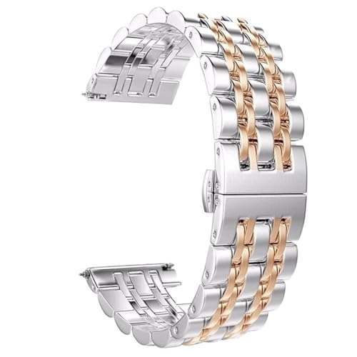 MGHN 22 mm 20 mm Schnellverschluss-Uhrenarmband aus Edelstahl for Samsung Watch 3 4 5 6 40 44 42 46 45 mm Metall-Uhrenarmband-Zubehör(Color:Silver Rose Gold,Size:20mm) von MGHN