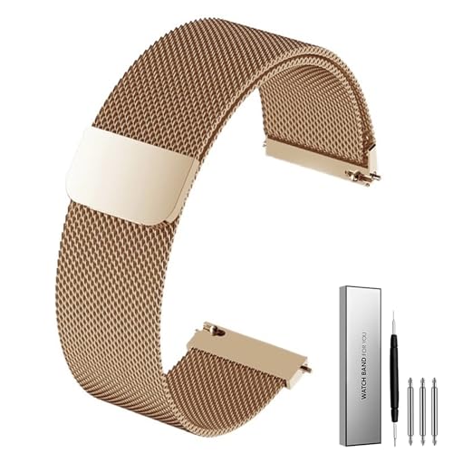 MGHN Edelstahl-Schnalle, Mesh-Gürtel, Uhrenarmband, ultradünnes Stahlarmband, 18 mm, 20 mm, 22 mm, Damenarmband(Color:A-rose gold,Size:18mm) von MGHN