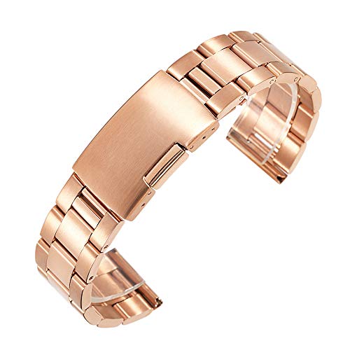 MGHN Edelstahl-Uhrenarmband 18 mm 20 mm 22 mm 24 mm 26 mm 28 mm 30 mm Faltschließe Herren-Ersatz-Armbanduhr-Band-Zubehör (Color : Rose gold, Size : 18mm) von MGHN