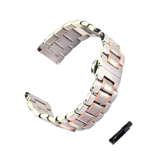 MGHN Flaches Ellenbogen-Doppelzweck-Universal-Edelstahlband, 12, 14, 16, 18, 19, 20, 21, 22, 23, 24 mm, Doppeldruck-Butterfly-Verschluss, Band + Werkzeuge (Color : Silver-rose gold, Size : 16mm) von MGHN