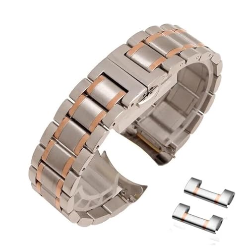 MGHN Gebogenes Ellenbogen- und Flachkopf-Doppelzweck-Edelstahlarmband, 12, 13, 14, 15, 16, 17, 18, 19, 20, 21, 22, 23, 24 mm Metallarmband(Color:Silver-rose gold,Size:16mm) von MGHN