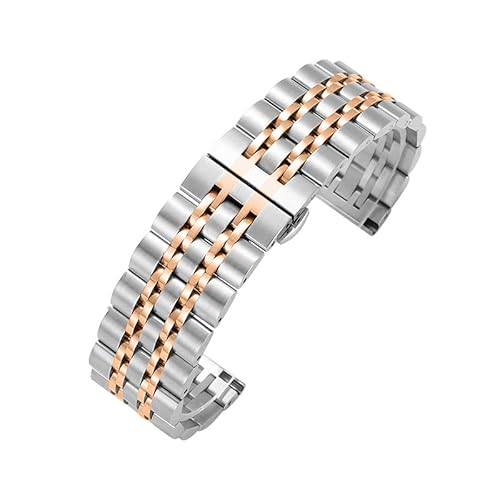 MGHN Universal Smartwatch Ersatz Armband Edelstahl Armband 20/22mm gebogene Ende Riemen(Color:Silver rose gold,Size:20mm) von MGHN