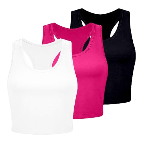 3 Stücke Tank Top Damen Sport Oberteile Basic Sport Top Unterhemden Bauchfreies Workout Crop Tops Damen Sport Set Racerback Eng Sportoberteile Tanktops Frauen Fitness Yoga Shirt Gym Summer Sporttop von MGSFGlk