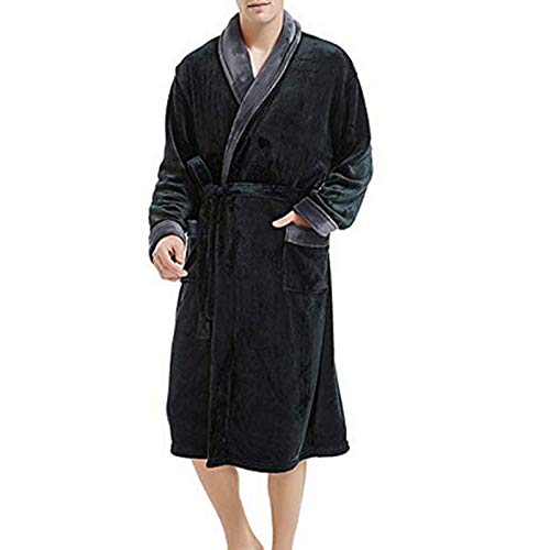 MGSFGlk Bademantel Herren Hausmantel Warm V-Ausschnitt Saunamantel Langarm Einfarbig Kapuzenbademantel Kuschelfleece Bathrobe Flauschig Elegant Pyjamas Schärpen Lang Loungewear Langes Sauna von MGSFGlk