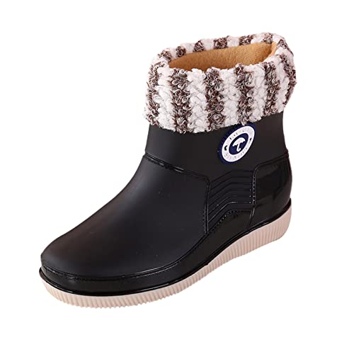 MGSFGlk Gefütterte Regenstiefel Damen Wasserdichte Rutschfest Gummistiefel Schmal Schlupfstiefel Print Regen Boots Stiefeletten Aesthetic Winterstiefel Kurze Gartenschuhe Wasserdichte Festival von MGSFGlk